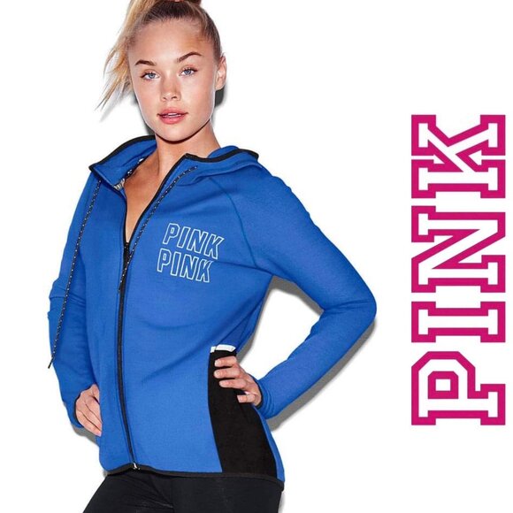 Victoria's Secret PINK | Royal Blue & Black Full Zip Hoodie | Size Extra Small - Picture 1 of 16
